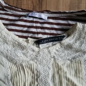 Zara Womens Lace Button Top + Free Striped Basic T